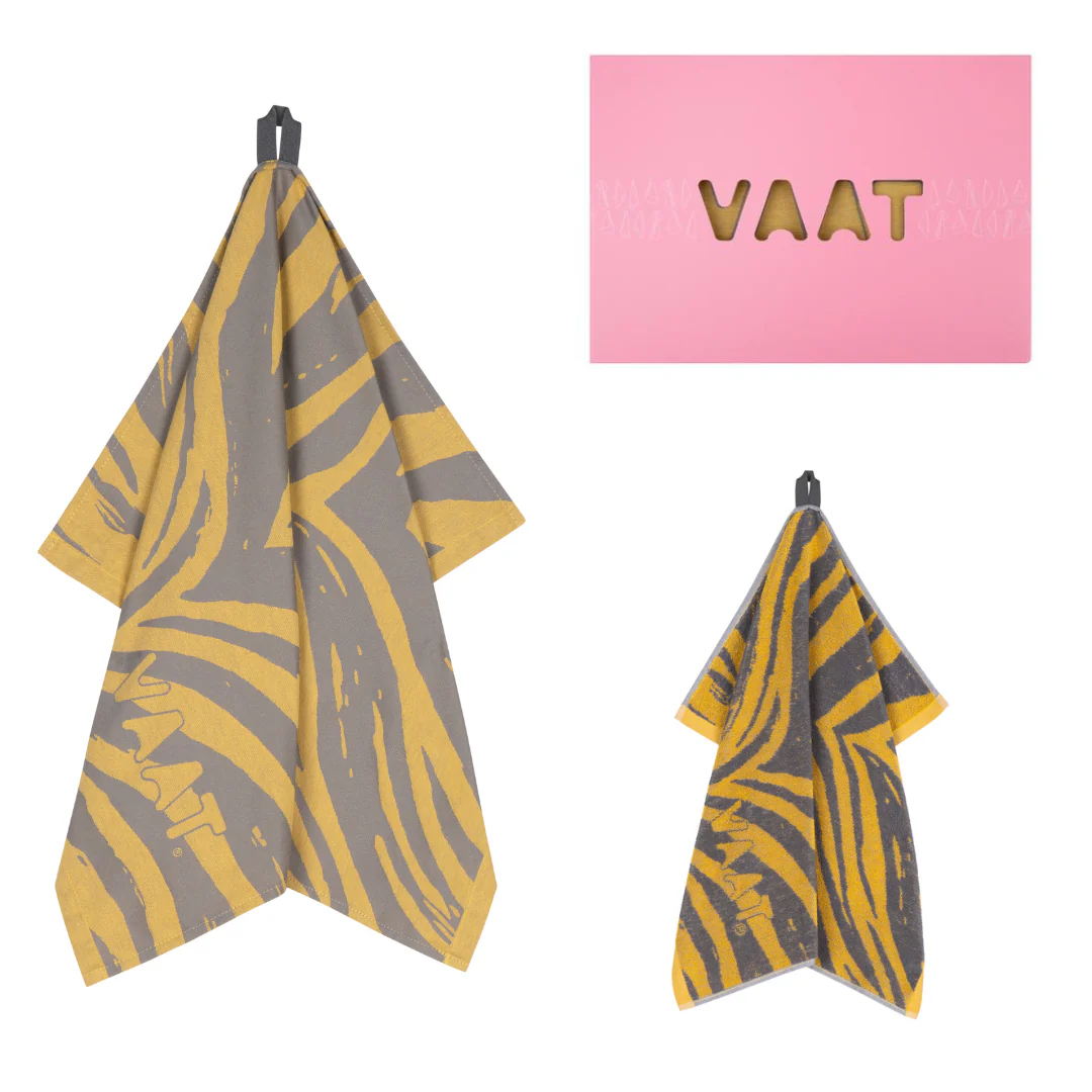 Keukentextiel VAAT Amsterdam; Gift set zebra lichtgeel / lichtgrijs